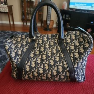Christian Dior Trotter Used Boston Handbag Navy Canvas